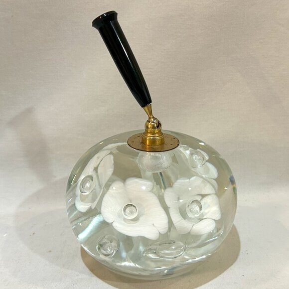 VINTAGE 1970s ST. CLAIR ART GLASS PAPERWEIGHT PEN HOLDER HAND BLOWN White Flower - Picture 5 of 7